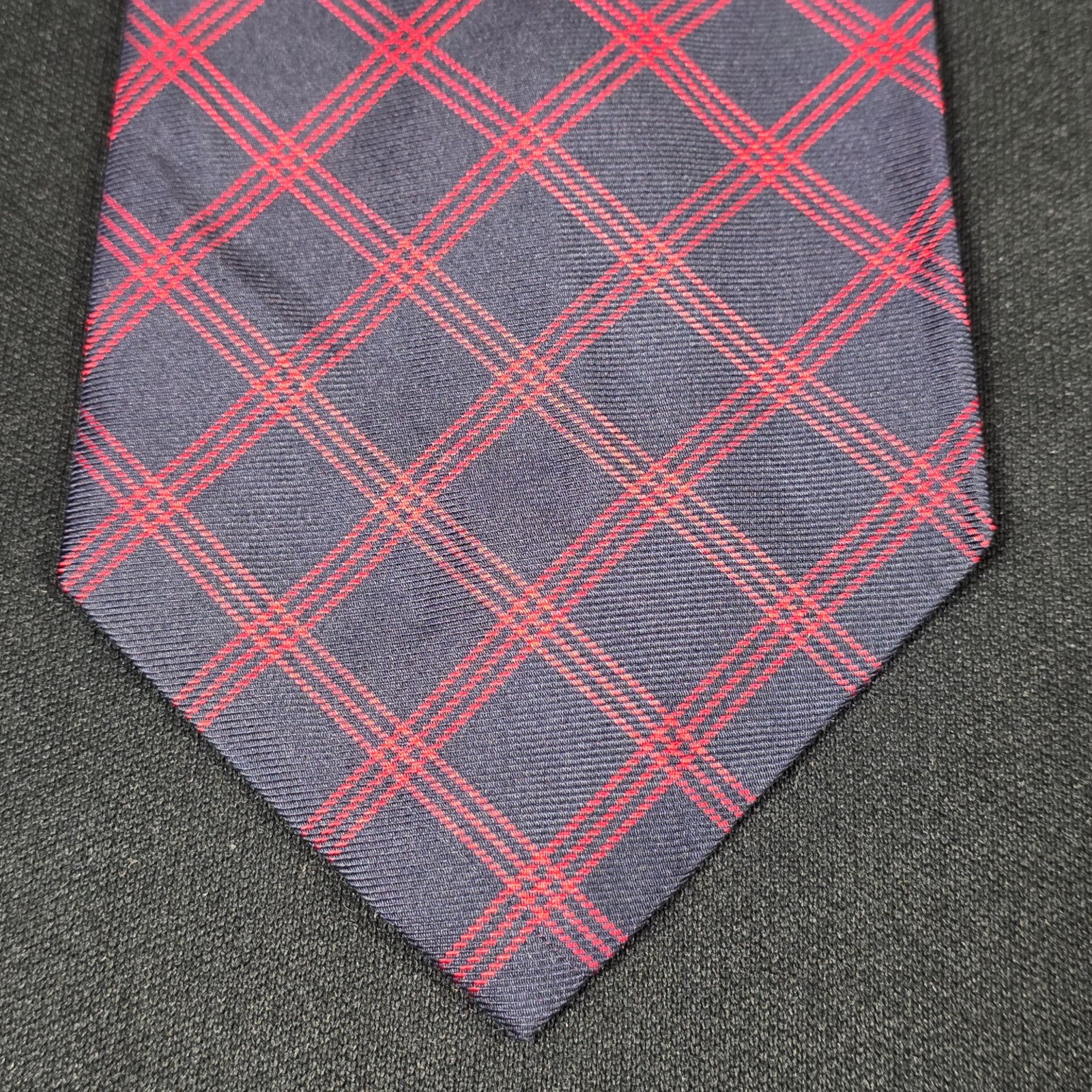 Mario Ferrari Tie Mens Navy Red Plaid All Silk